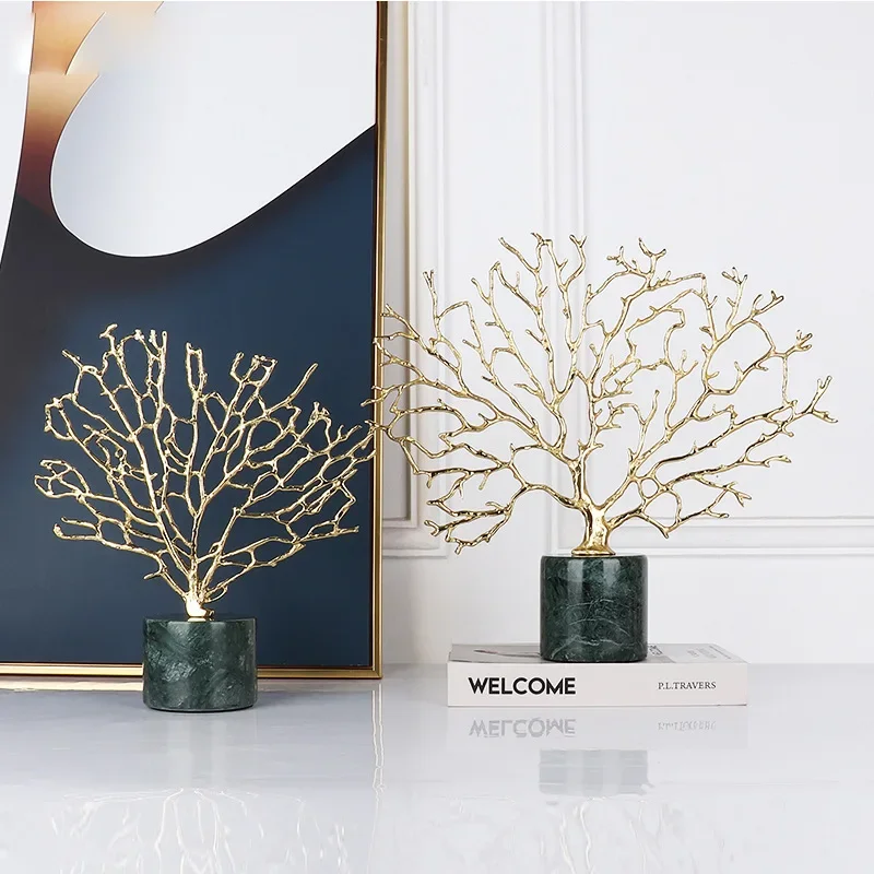 

Living Room Office Luxury Golden Coral Tree Christmas Party Home Decor Marble Crafts
