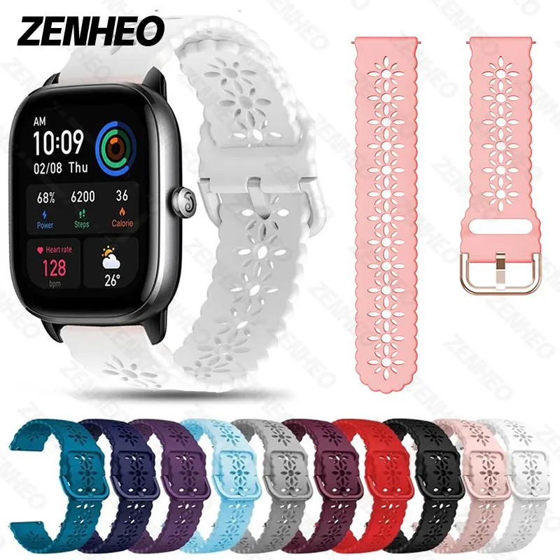 20mm Lace Silicone Band for Huami Amazfit GTS4/2 Mini GTS 3 2e Bip Romantic Lovely Bracelet Strap for Garmin Venu SQ/Venu 2 Plus