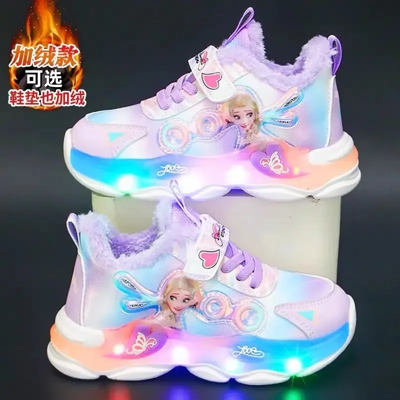 Disney Princess Elsa sports shoes led flashing light casual shoes new mesh surface breathable student running shoes