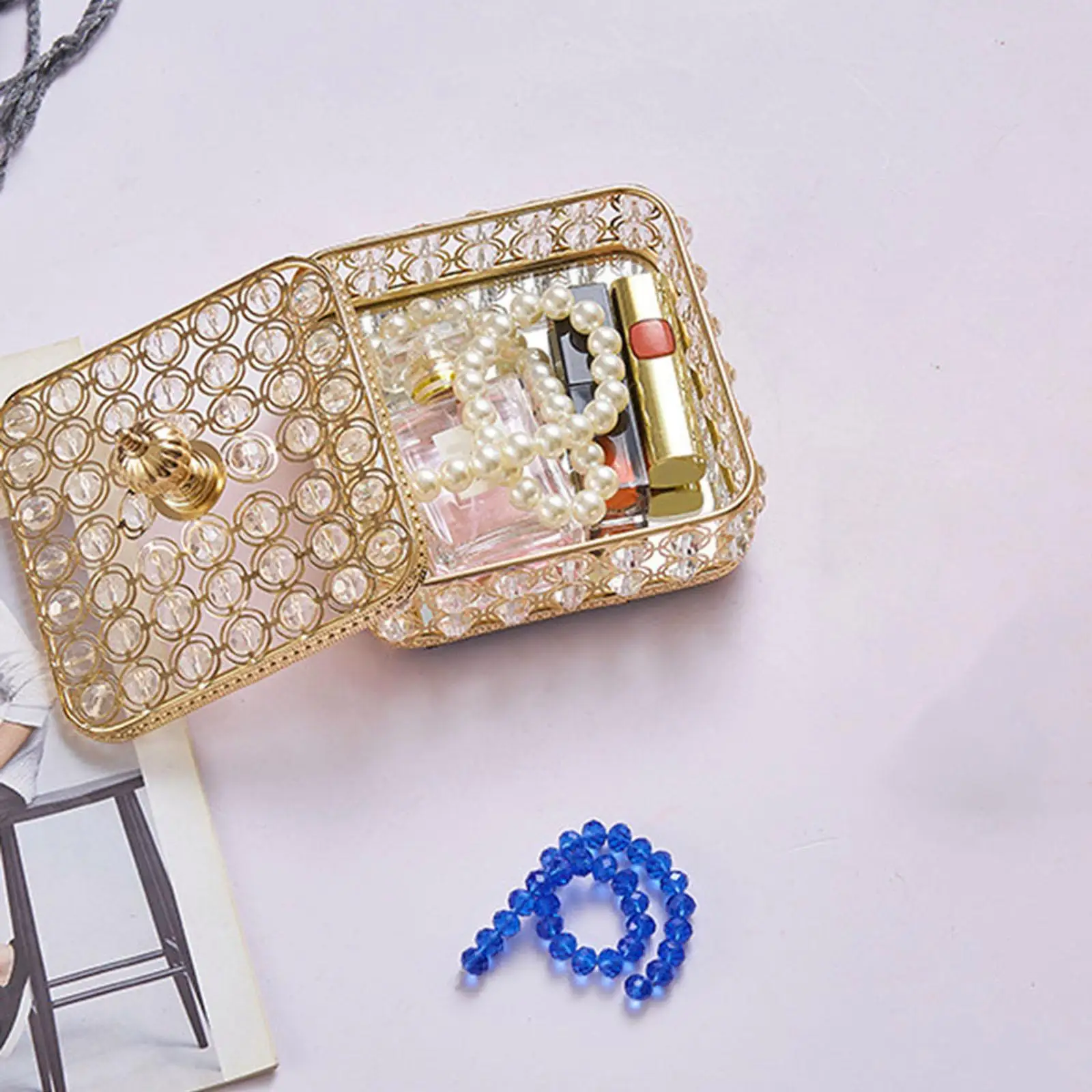 Retro Crystal Jewelry Box Anti-Scratch Treasure Keepsake Box Trinket Organizer