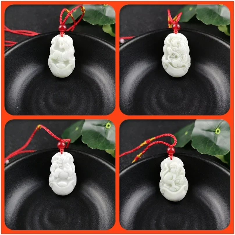 Chinese Zodiac Gesneden Jade Hanger Ketting Charm Sieraden Mode Vrouwen Accessoires Geluk Amulet Geschenken