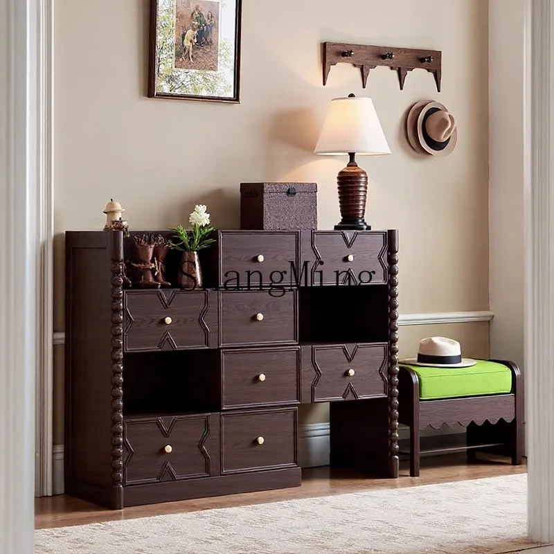 

CL solid wood telescopic shoe cabinet, integrated storage, indoor decorative entrance cabinet against the wall with door