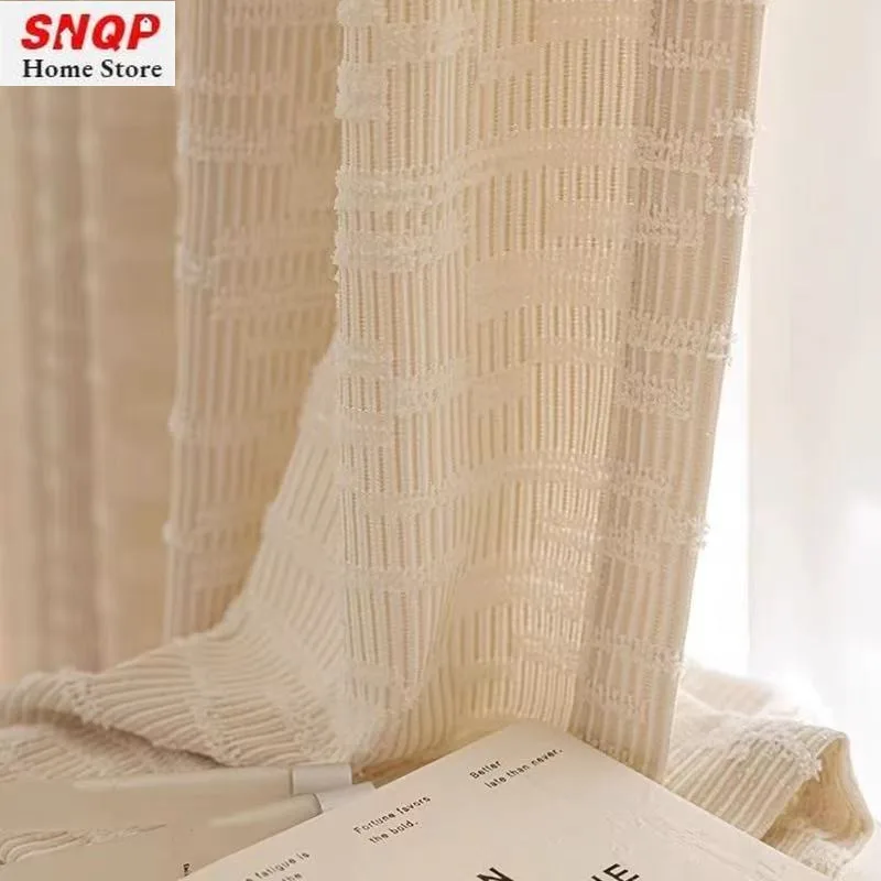 

Customized Thickened Chenille Cloth Yarn Cream Luxury Curtains for Living Dining Room Bedroom Semi-Blackout Elegant Modern Decor
