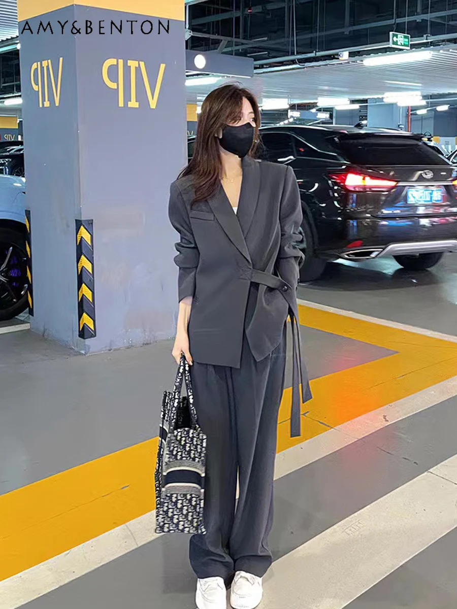 Commute Style Fashionable Suit Coat Wide Leg Pants Two Piece Sets Women Spring Autumn New High Sense Loose Casual Business Suit