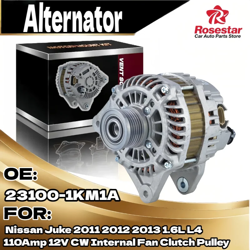 

Alternator for Nissan Juke Sentra 2011-2017 1.6L L4 110Amp 12V CW Internal Fan Clutch Pulley Internal Regulator 23100 1KM1A