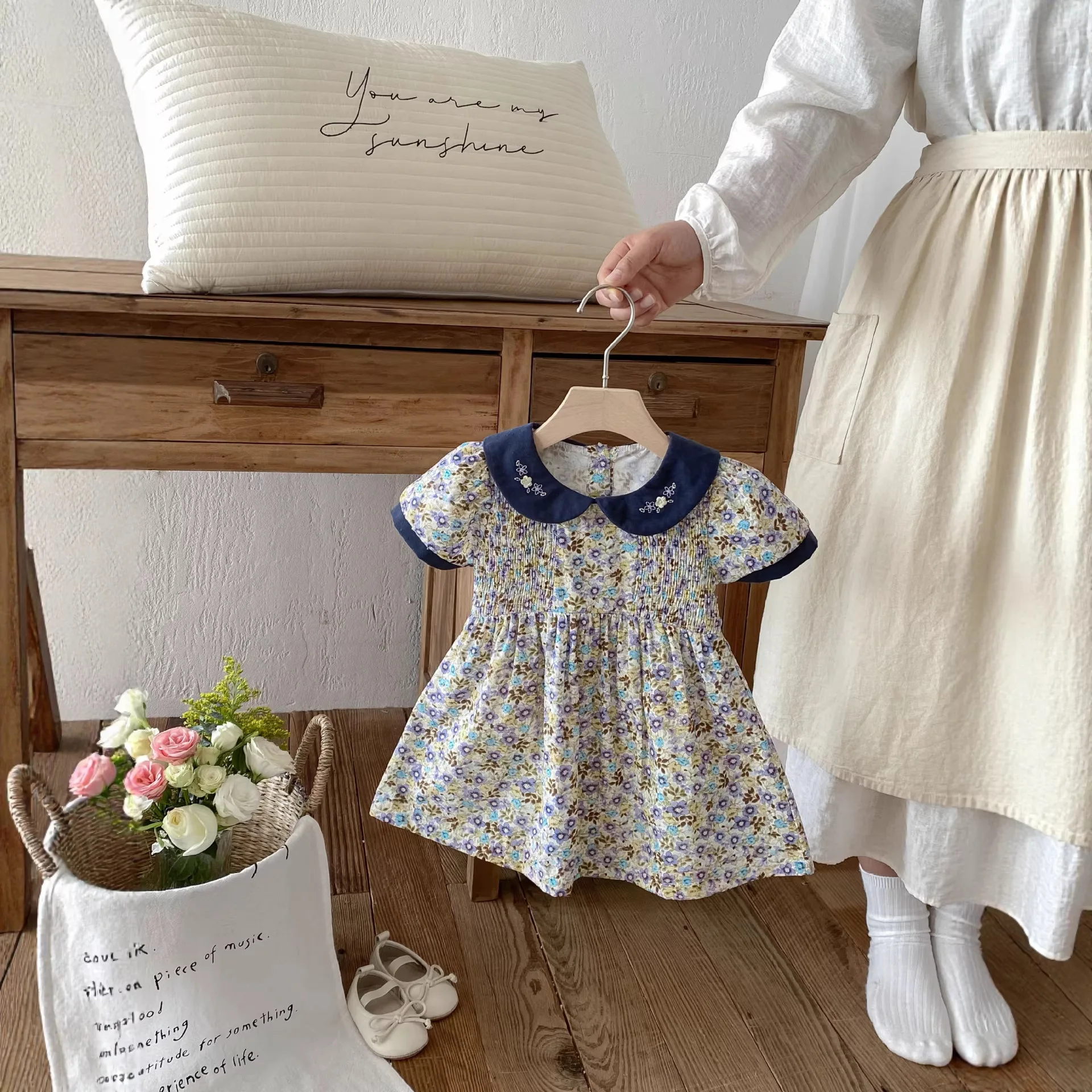 2026 New Arrival Cute Baby Princess Dress with Flared Sleeves and Flower Print for Girls