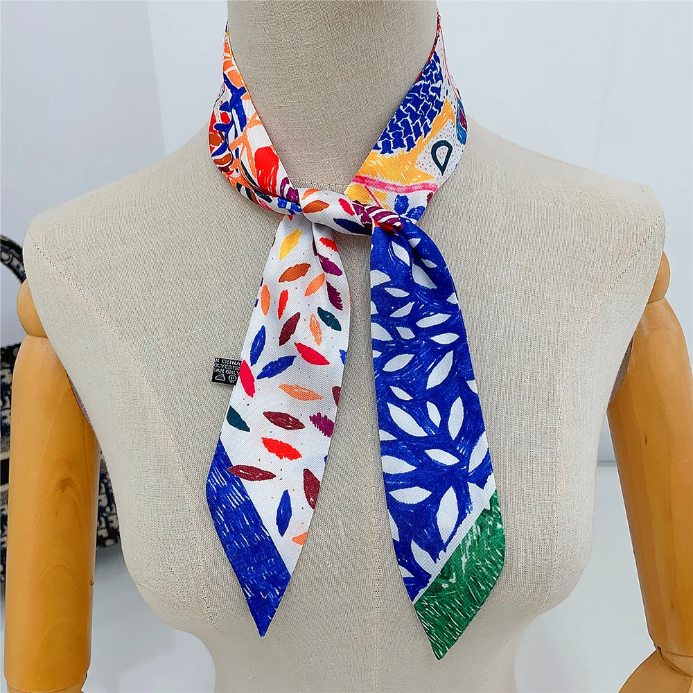 2025 Hot French Fashion Versatile Plant Flower Twill Ribbon Wrap Bag Handle Ribbon Silk Scarf Gift Wholesale 5 * 90cm