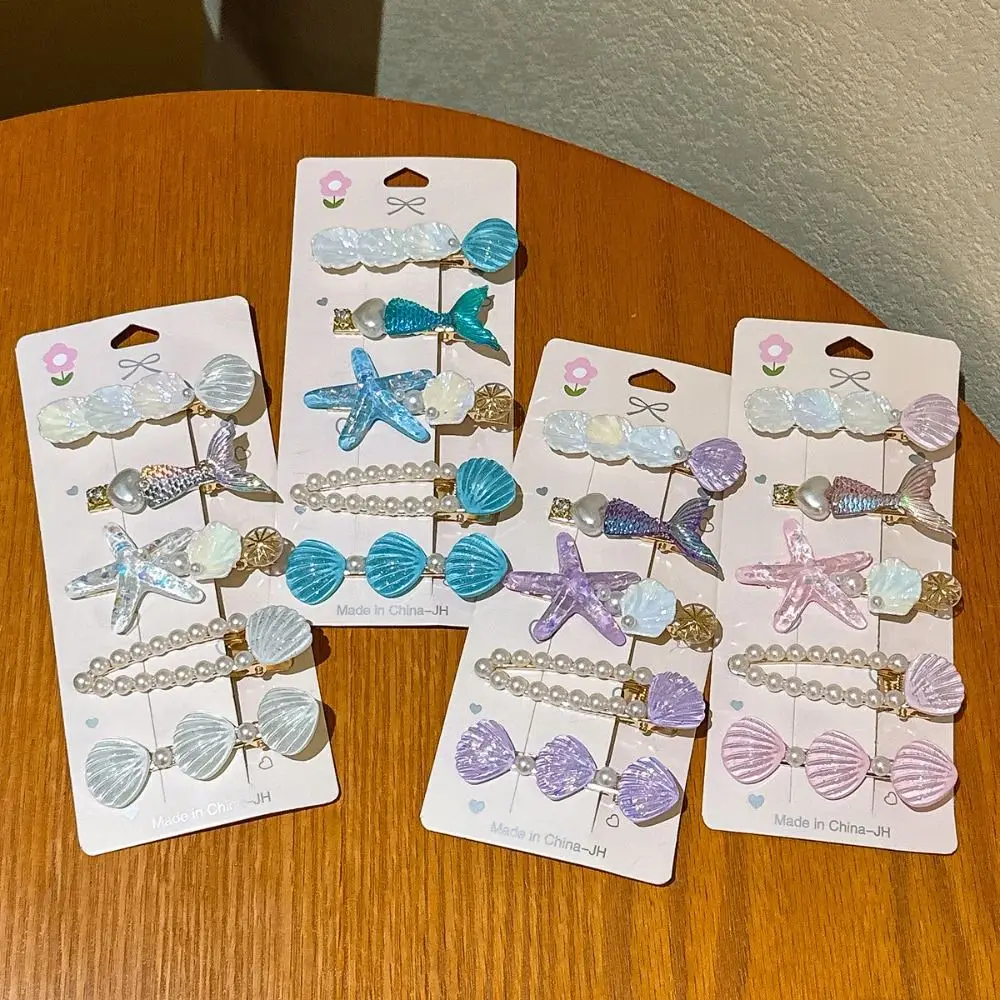 5 قطعة جديد لؤلؤة شل نجم البحر مقاطع الشعر سلسلة المحيط غطاء الرأس باريت الأميرة إكسسوارات الشعر حورية البحر دبابيس الشعر الشاطئ