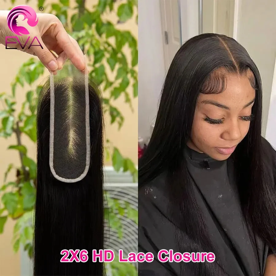 2x6 Swiss HD Lace Closure Human Hair Middle Part Straight 2x6 Transparent Lace Closure Natural Black 14-20 Inch For Black Women