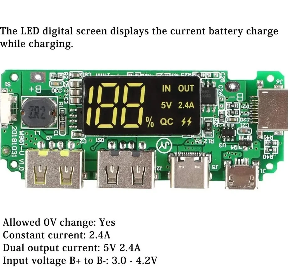 2 18650 شواحن بطارية ليثيوم 5 فولت 2.4A المزدوج USB لوحة دوائر كهربائية وحدة عرض LCD رقمية