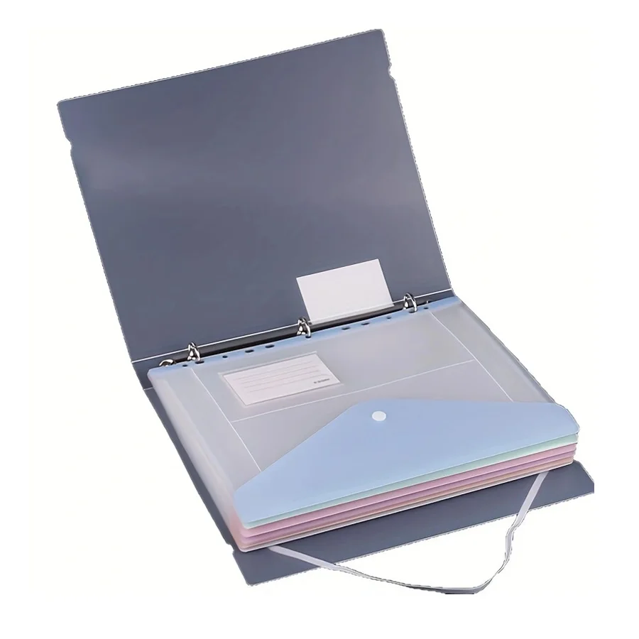 Bolso para fichário de envelope de 6 unidades / conjunto - pasta de 11 furos, para fichários de 2/3/4 anéis, pasta de plástico com abertura lateral e fixadores de pressão