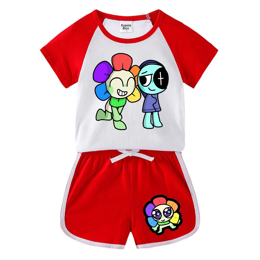 New Dandys World Children's Clothing Sets Dandy Cosplay Costume Kids T Shirt Suit Girls Short Sleeve T-shirt Shorts 2pcs Outfits