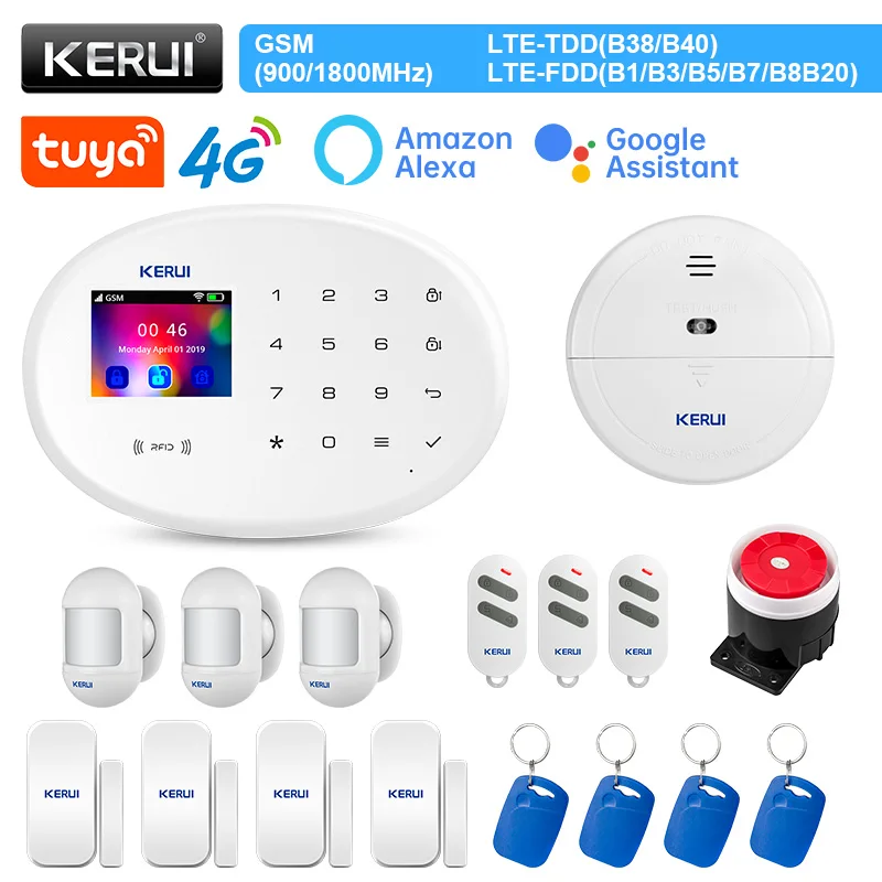 kerui w204 4g wifi gsm alarme para casa tuya sistema de alarme inteligente trabalho com alexa seguranca em casa com detector movimento sensor porta 01