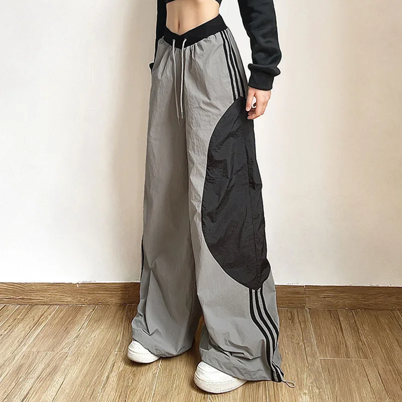 

Y2K women's street clothing hip-hop loose Korean parachute track and field pants sports pants plus size wide leg jogging pants p