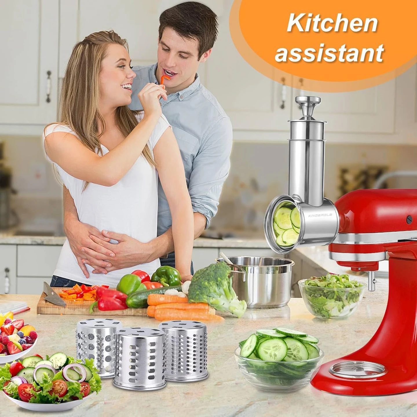 Dishwasher Safe, Slicer/Shredder Attachment for KitchenAid Stand Mixers as Vegetable Chopper Accessory - Salad Maker Kitchen Sal