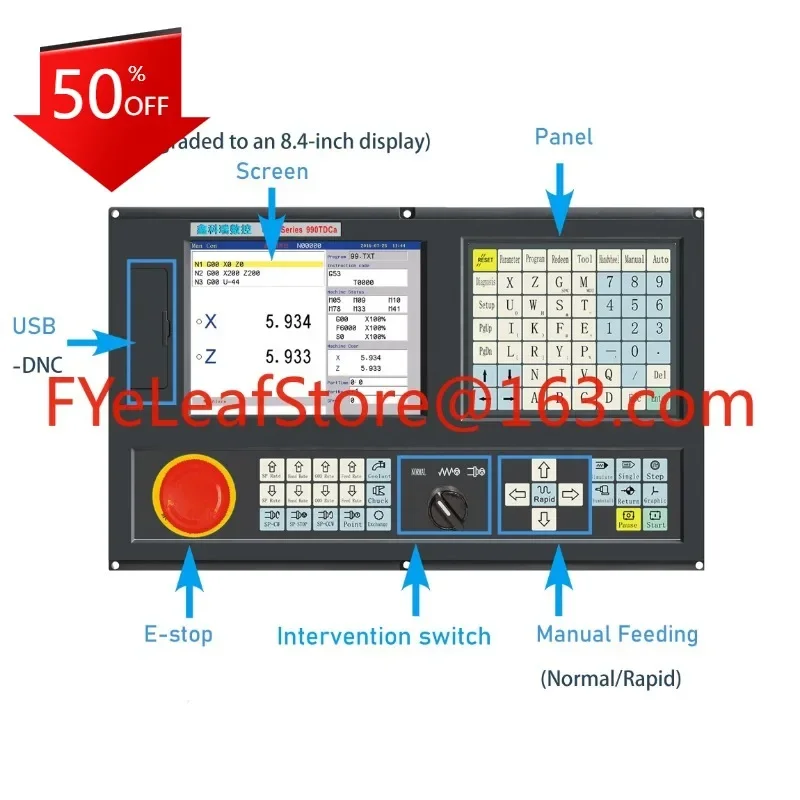 = Cnc control unit 2 axis NEW990TDca-2 turning lathe controller similar syntec Delta controller