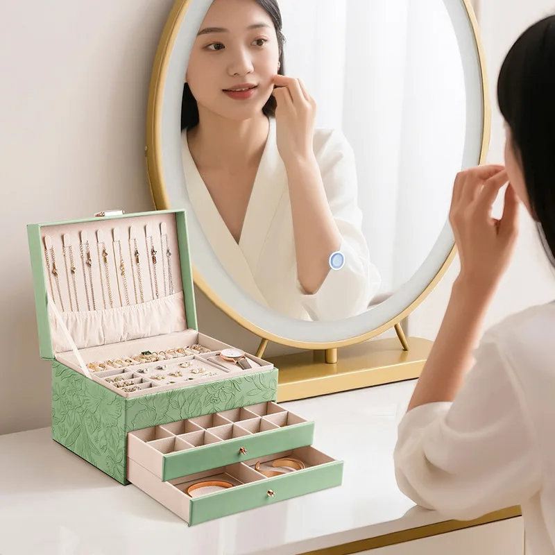 Large Capacity Multi Layer Jewelry Organizer Box PU Leather Storage for Earrings Rings Necklaces Home Use for All Jewelry Types