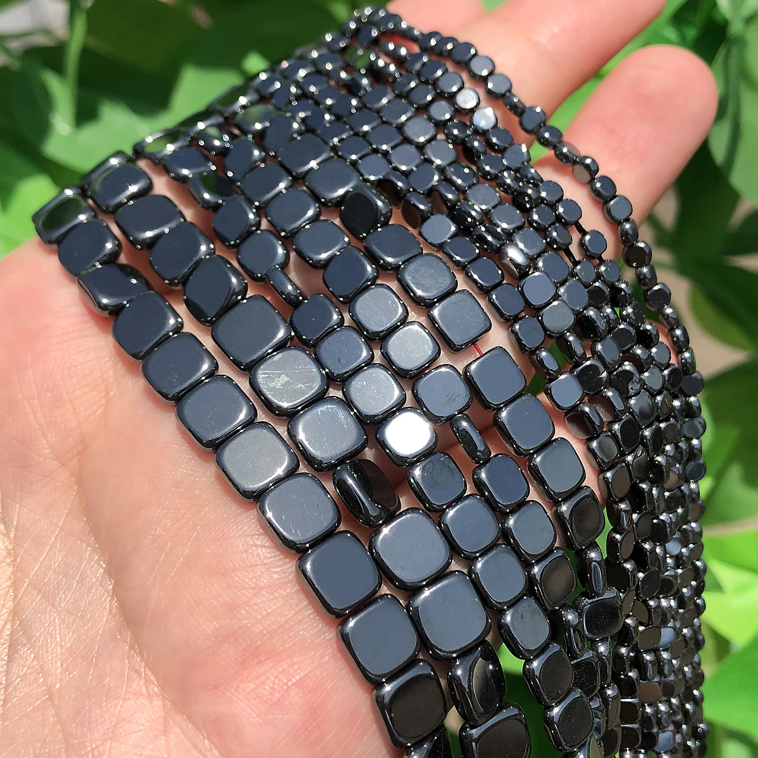 3 4 6 8mm Black Hematite Natural Stone Flat Square Smooth Spacer Charm Loose Beads For Jewelry Making Bracelet Necklace DIY
