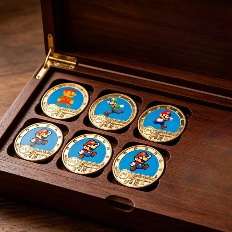 

Game Marios Commemorative Coins Metal Crafts Commemorative with Gift Box Sets Toys Anime Peripheral Collection Coins