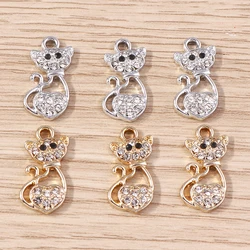 10pcs 13x18mm Cartoon Animal Charms Alloy Crystal Cat Charms for Jewelry Making Girls Cute Earrings Pendants Neckalce Craft Gift