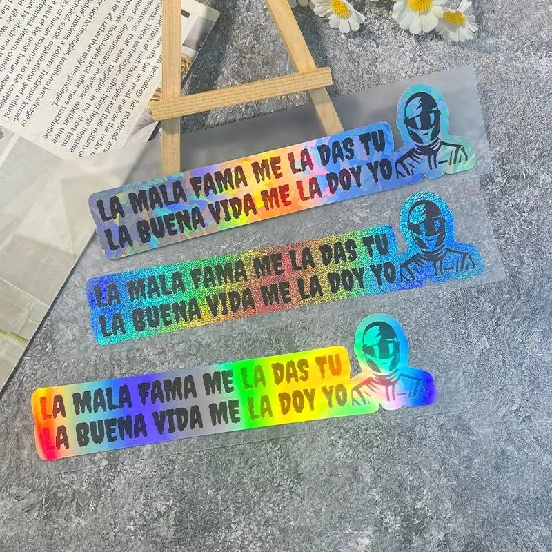 Spanish Quote Motorcycle Rider Sticker Holographic Laser Vinyl Decal Waterproof Helmet Car Window Body Decor
