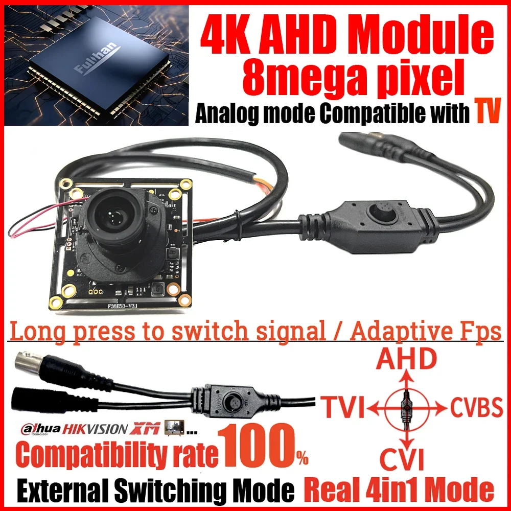 4K 8MP 4in1 Low Lux 0.0001 CCTV Mini Ultra AHD Camera Chip Module Set CVI/TVI/CVBS OSD Menu Cable Circuit Board DIY Microscope