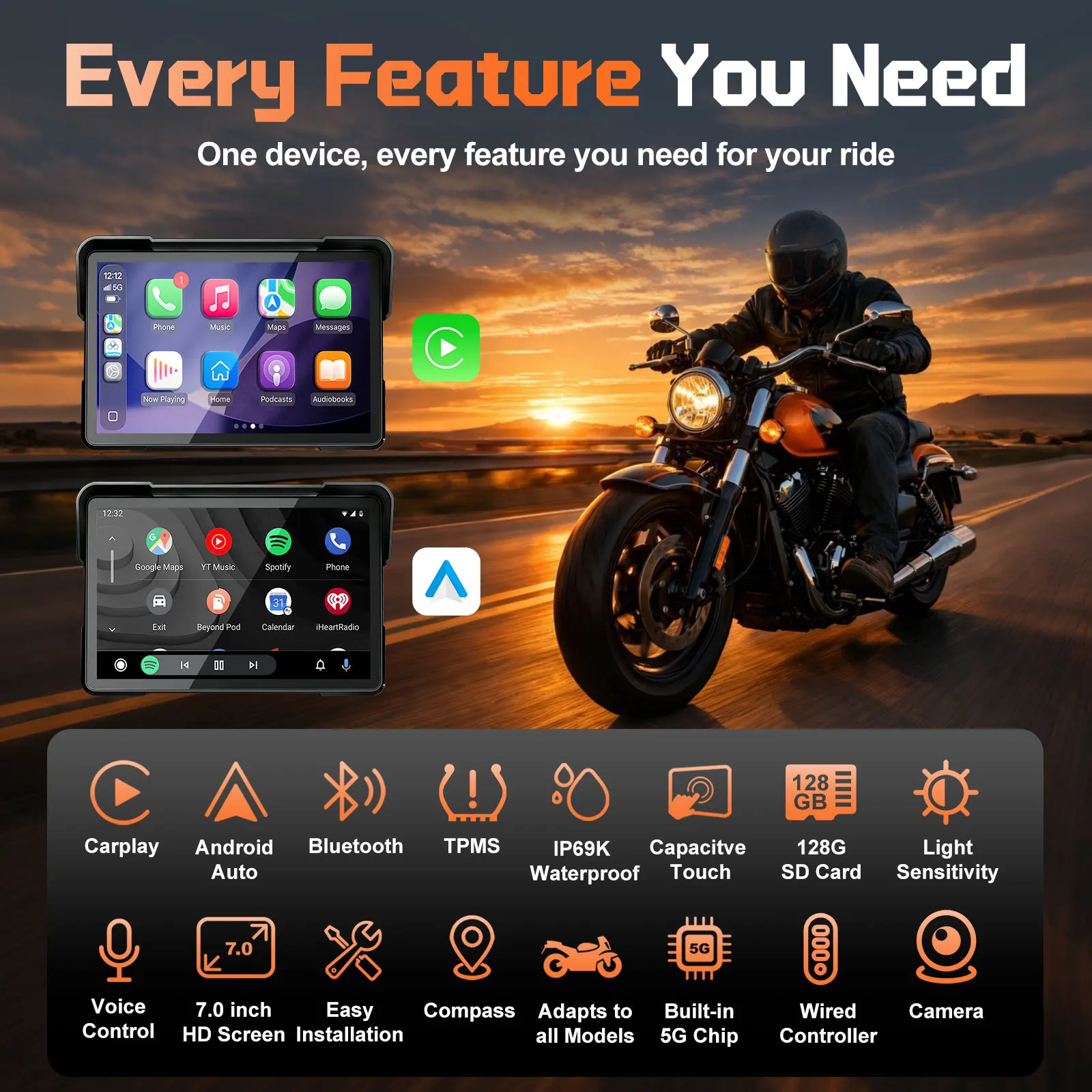 Wireless Magnetic CarPlay LBW Portable Quick-Release Dashboard for All Motorcycle Models.