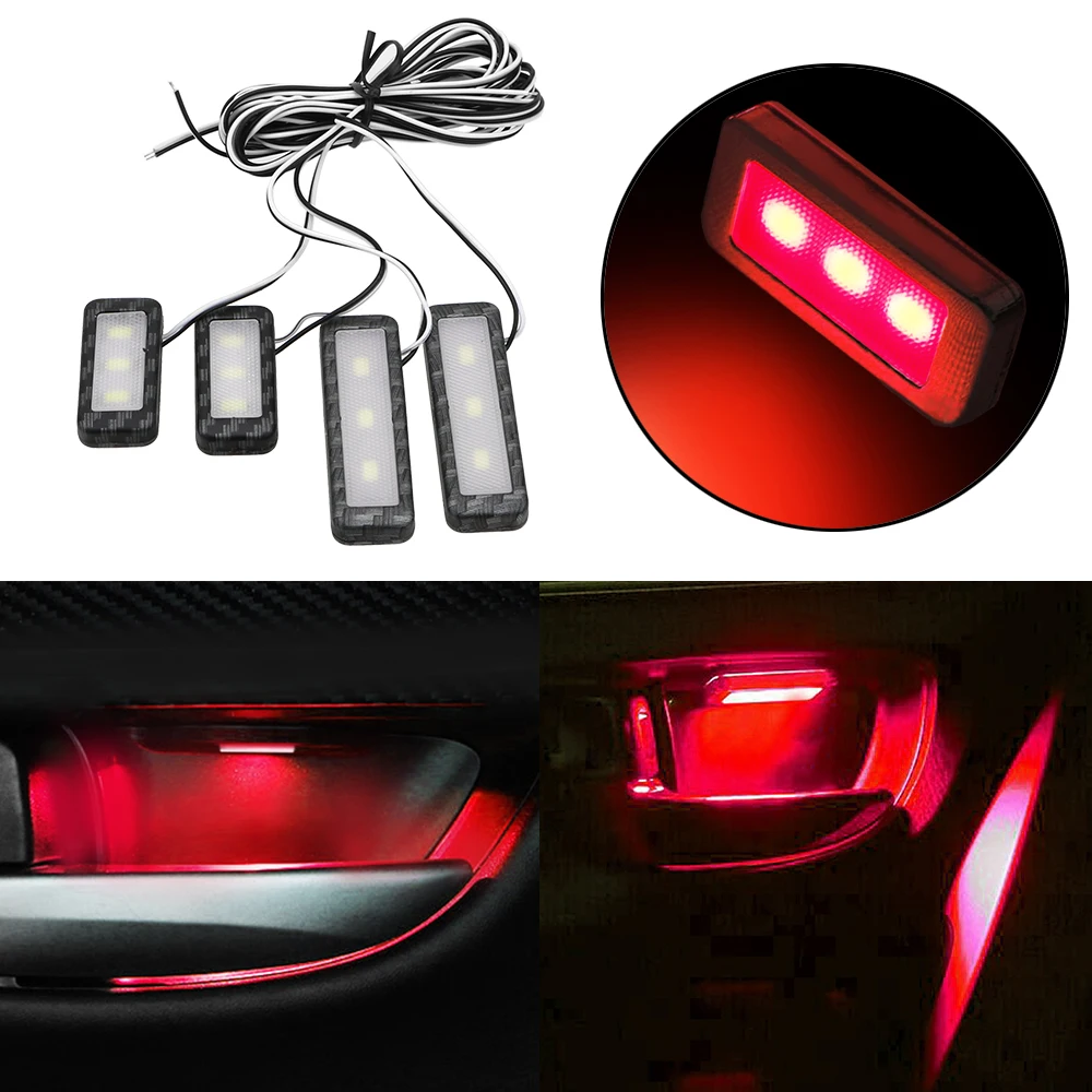 Car Styling Auto Atmosphere Lamp Decorative Lights LED Car Inner Bowl Light Universal 4Pcs Armrest Interior Door Handle Lighting