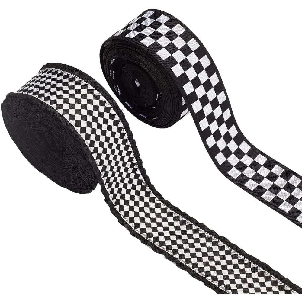 20 Yards 2 Style Black and White Check Ribbon Checkered Burlap Ribbons Tartan Style Diamond Pattern Buffalo Plaid Wired Edge