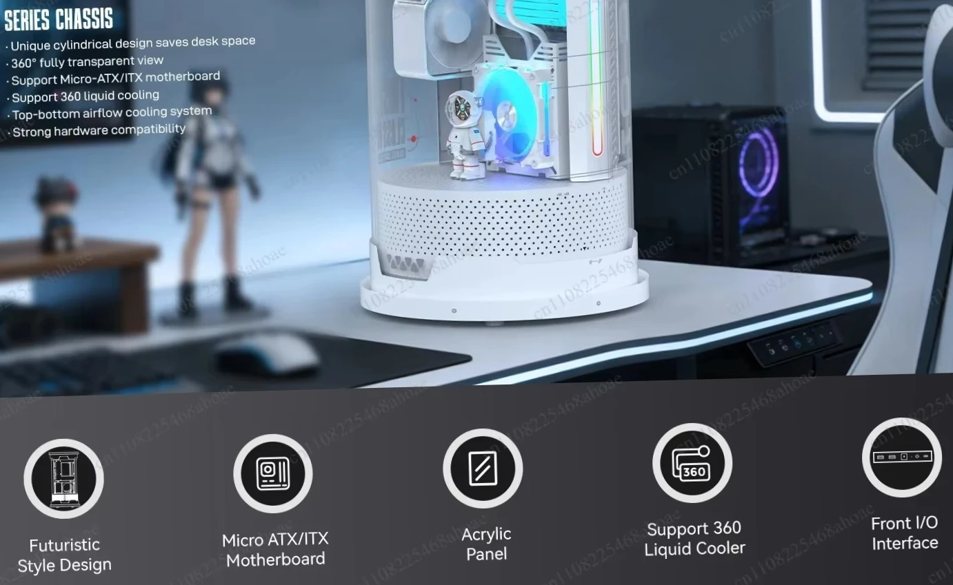 Cylindrical PC Computer Case FC 01 Series, Support 360 Water Cooling for M‑ATX ITX Motherboards Gaming Chassis