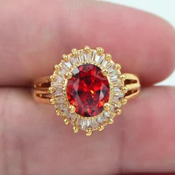 Fashion Jewelry Gold Color Red CZ Zircon Solitaire Wedding Ring for Women