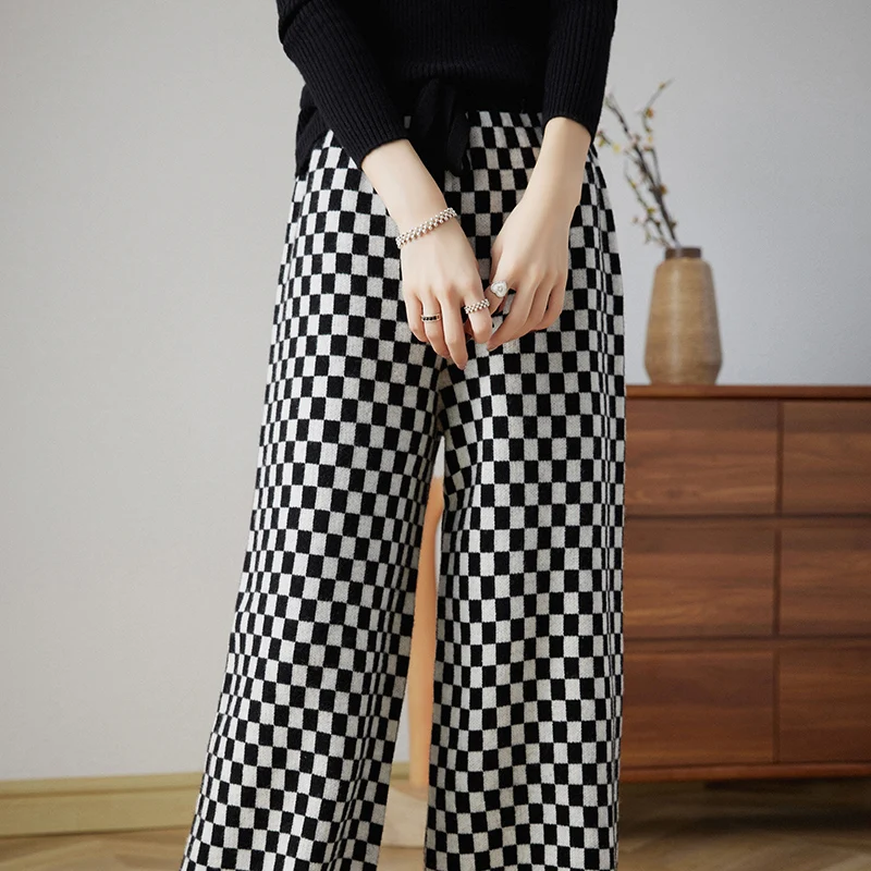 New 100% pure wool pants women\'s casual pants design sense of wide leg pants loose outside to wear bottom cashmere pants