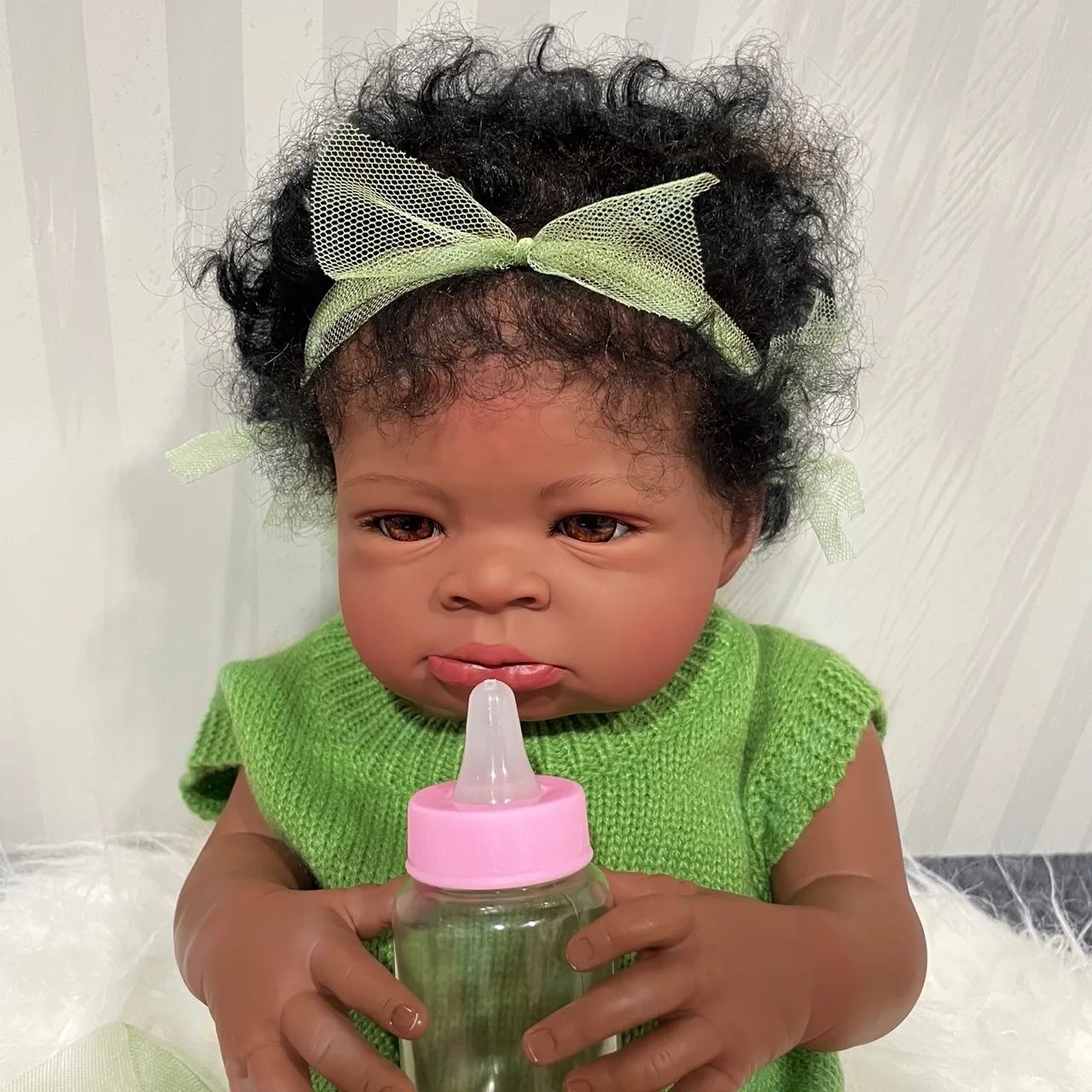 MRB 50CM Reborn Baby Doll Lanny African American Dark Skin Girl Cuddly Doll Lovely Black Girl Collectible Art Christmas Doll