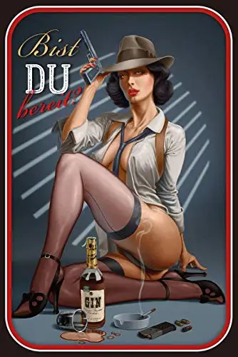 Gangster Pin Up Girl Metal Tin Sign Custom Metal Sign 8X12In-Bar Cafe Restaurant Home Decor