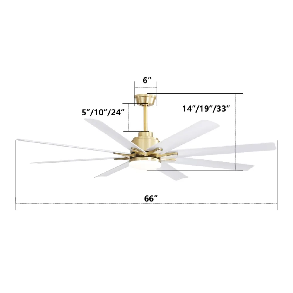 Ventilateur de plafond ABS à profil bas, lumières à intensité variable, télécommande intelligente, moteur à courant continu silencieux, réversible, 6 vitesses, 66 po