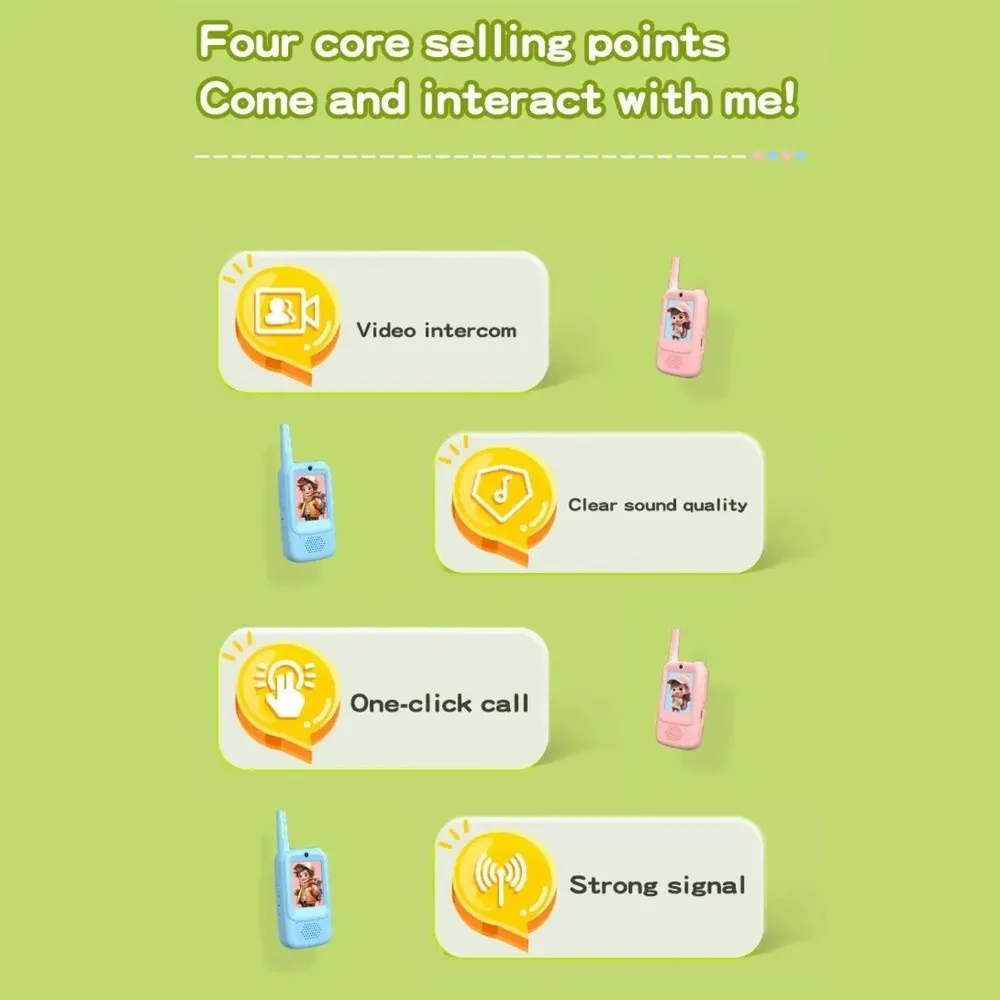 วิทยุสื่อสารแบบวิดีโอความละเอียดสูง 2 เครื่อง พร้อมฟังก์ชั่นโทรด้วยคลิกเดียว แบตเตอรี่แบบชาร์จได้ เครื่องเปลี่ยนเสียง