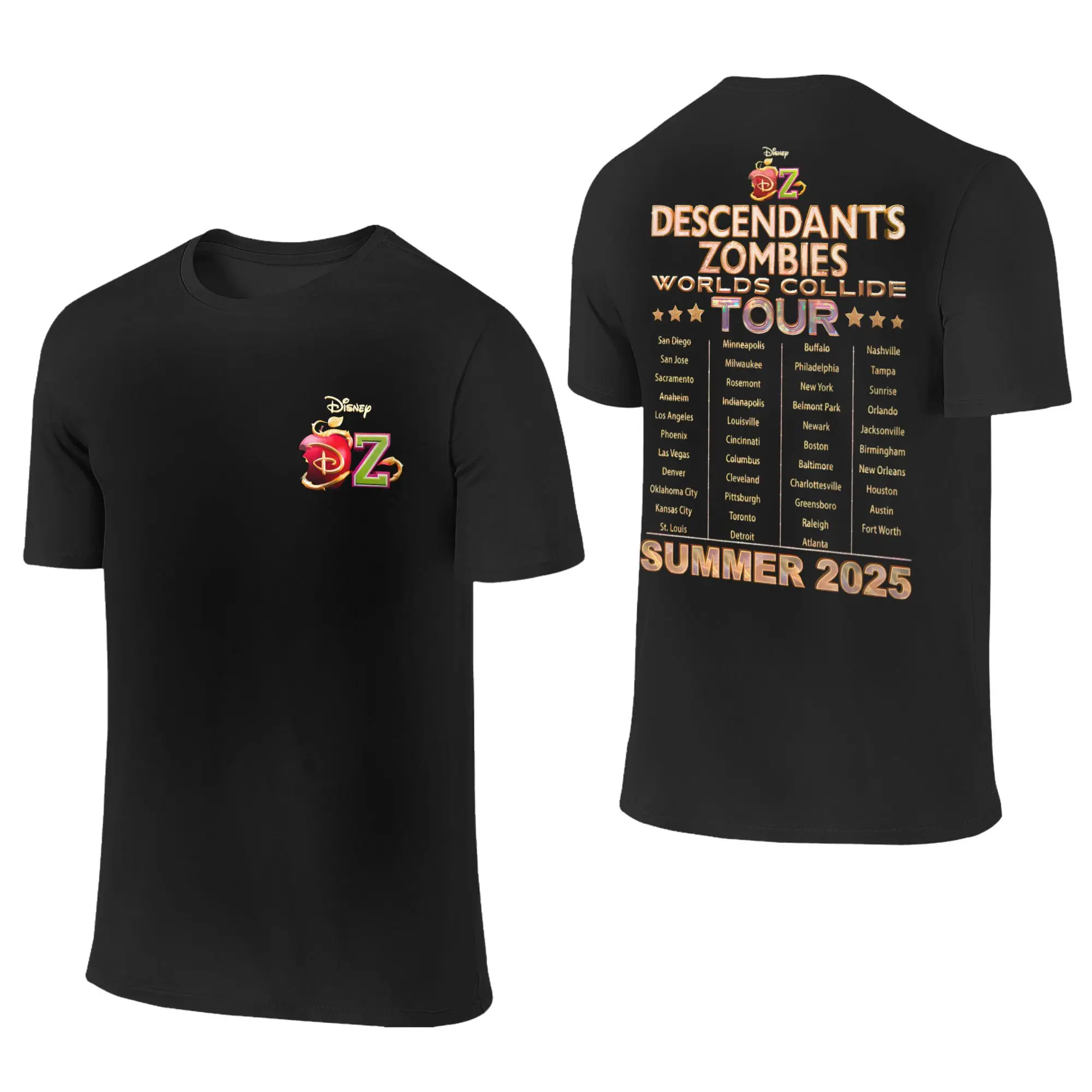 

Футболки Descendants Zombies Worlds Collide Tour, забавная футболка из 100% хлопка 2025 года, футболки с круглым вырезом, двусторонние, Новое поступление, одежда