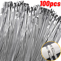 10/100pcs Stainless Steel Cable Ties 5mm Heavy Duty Self-Locking Cable Zip Tie Multi-Purpose Metal Exhaust Wrap Locking Ties