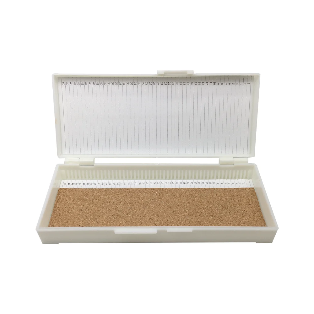 Microscope Slides Box 50 Places Slide Case Wood Pad Plastic Storage Box for Microscope Specimen Glass Slides 50 Pieces