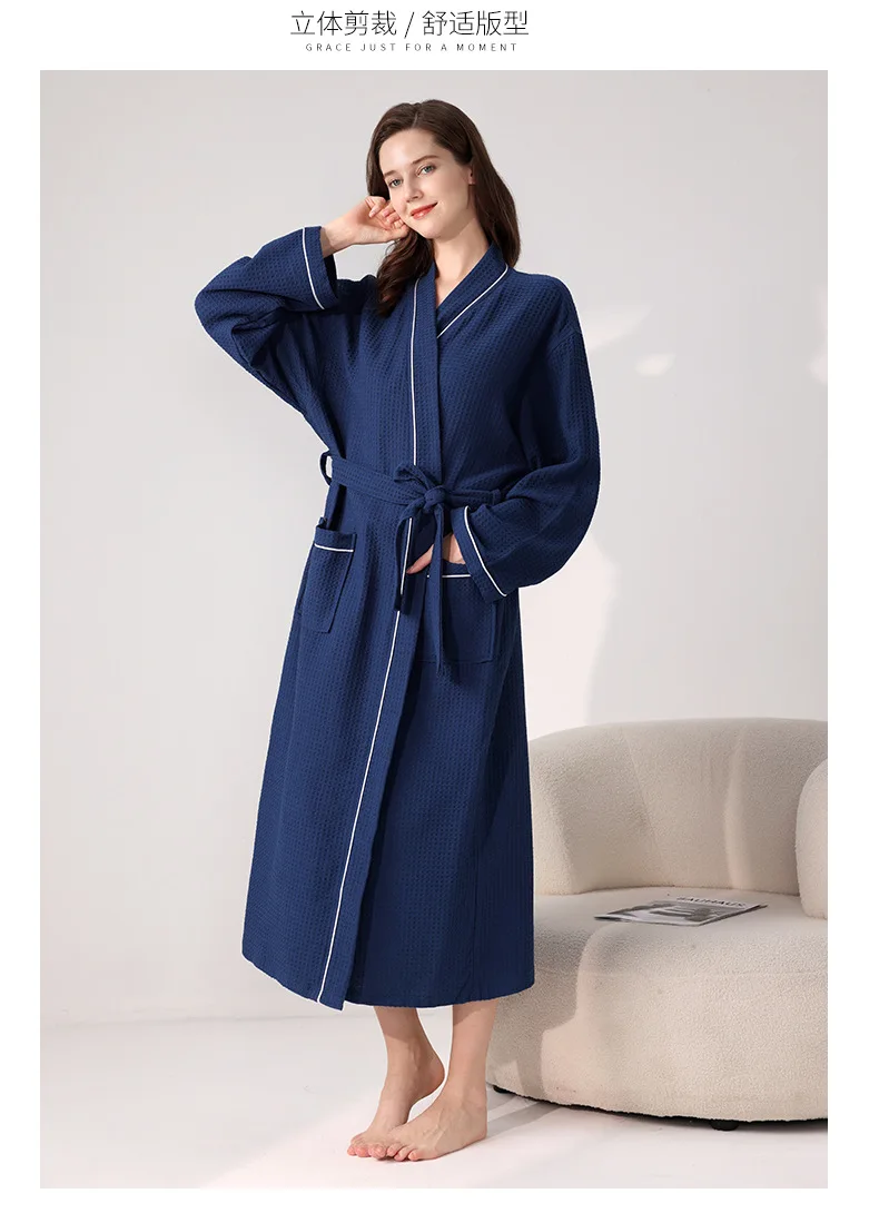 Fashionable Autumn Kimono Bath Robe for Women Sexy Waffle Texture Novelty Water-Sucking Ladies' Dressing Gown Female Lounge Robe