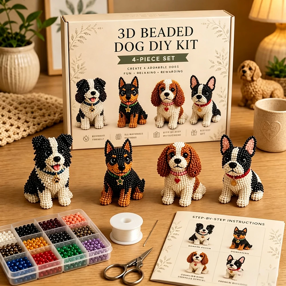 DIY 3D Perlen-Hundebastelset, Niedliche Welpen-Tischdekoration, Handgemachte Geschenkbox für Hundeliebhaber