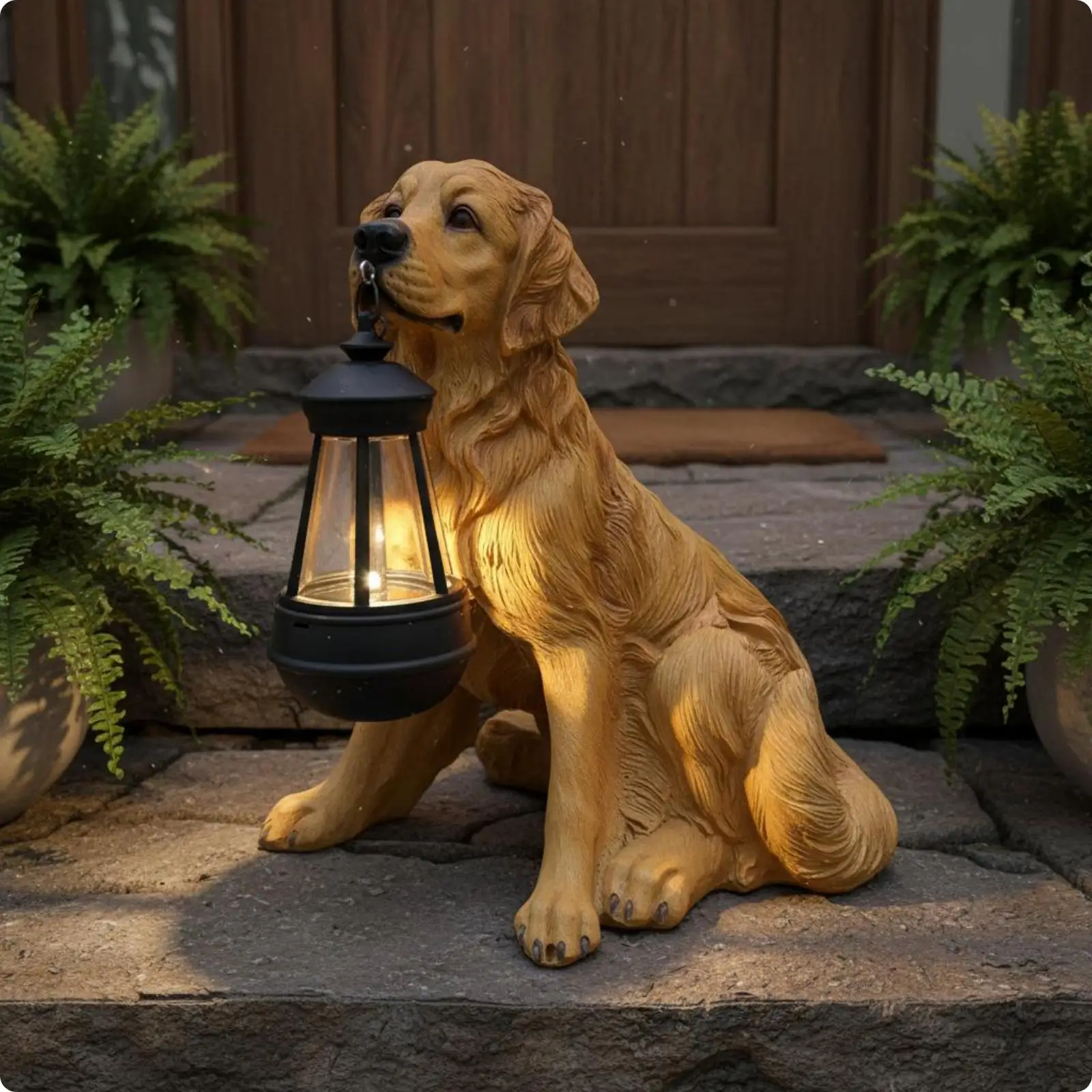 Outdoor Decorative Light Resin Dog Garden Yard Sculpture with Hanging Lantern for Outdoor Balcony Decor - view 5