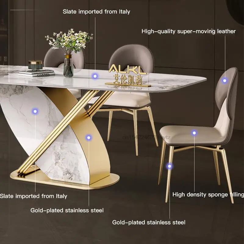 Light Luxury Slate Dining Table Modern Minimalist High-end Home Restaurant Italian Rectangular Marble Table Kitchen Furniture