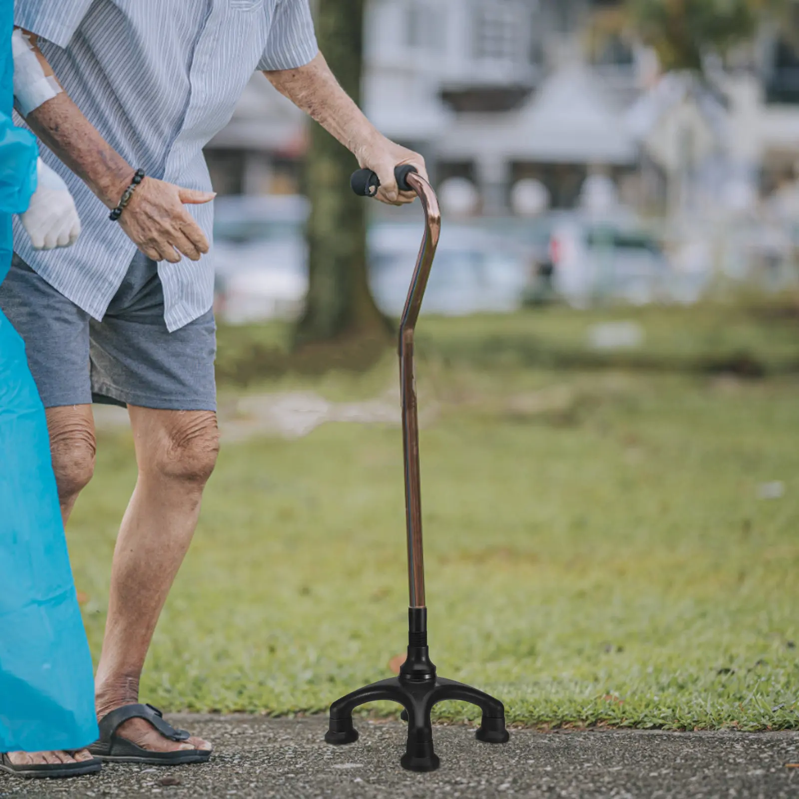 Quad Cane Base Replacement Non-Slip Four-Point Stable Walking Stick Tip Attachment Rotatable Crutch Foot Pads for Elderly