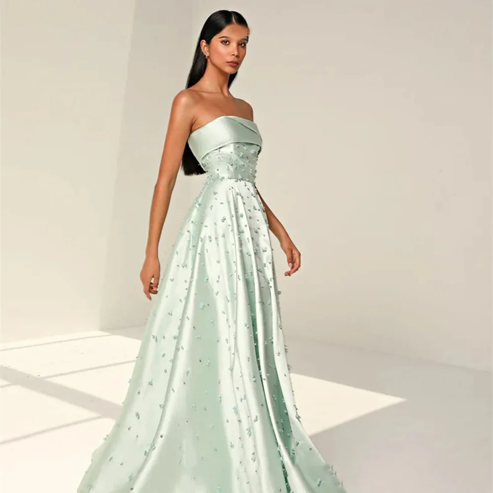 

Elegnt Sage Green Satin Evening Dresses With Jacket Sleeves Long Prom Gowns Formal Occasion Party Dress Dubai ArabicCL-529