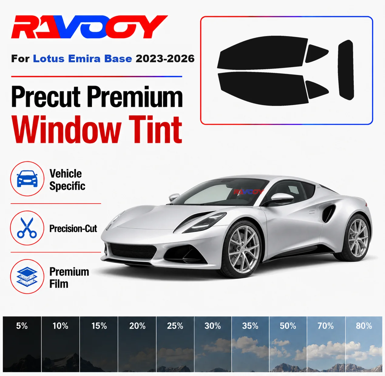 

Premium Precut Window Tint Kit Front Rear Windows Rear Windshield For Lotus Emira Base 2023-2026 Complete Set Nano Ceramic Film