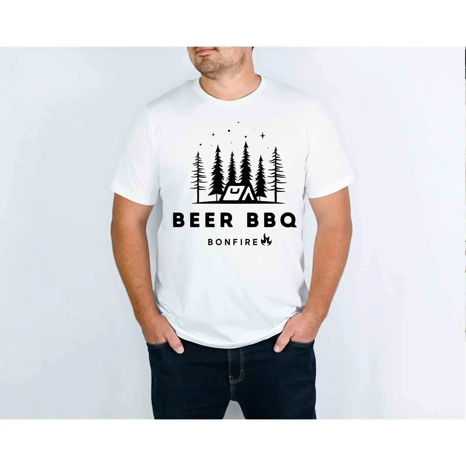 Beer BBQ Bonfire T Shirt Camping  vintage Washed Versatile fashion Soft homme Stylish Top For Everyday Wear Slightly graphic