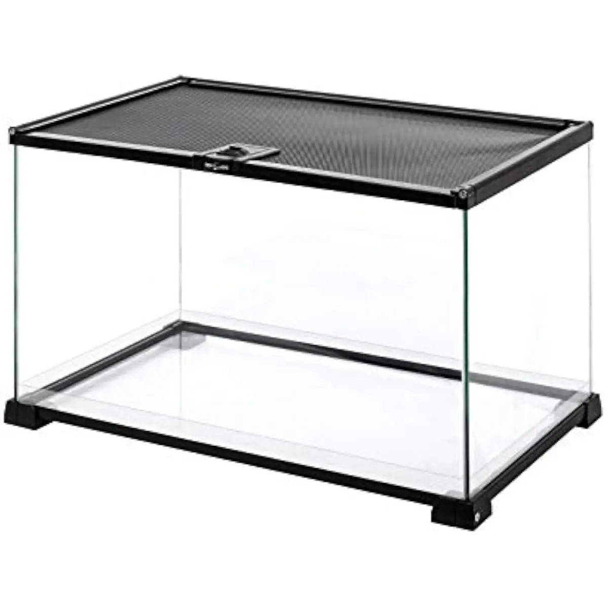 Terrario para reptiles de 15 galones con vista completa de vidrio templado, medidas 20 x 12 x 14 pulgadas, con tapa de malla ventilada y sistema de humedad integrado de PVC.