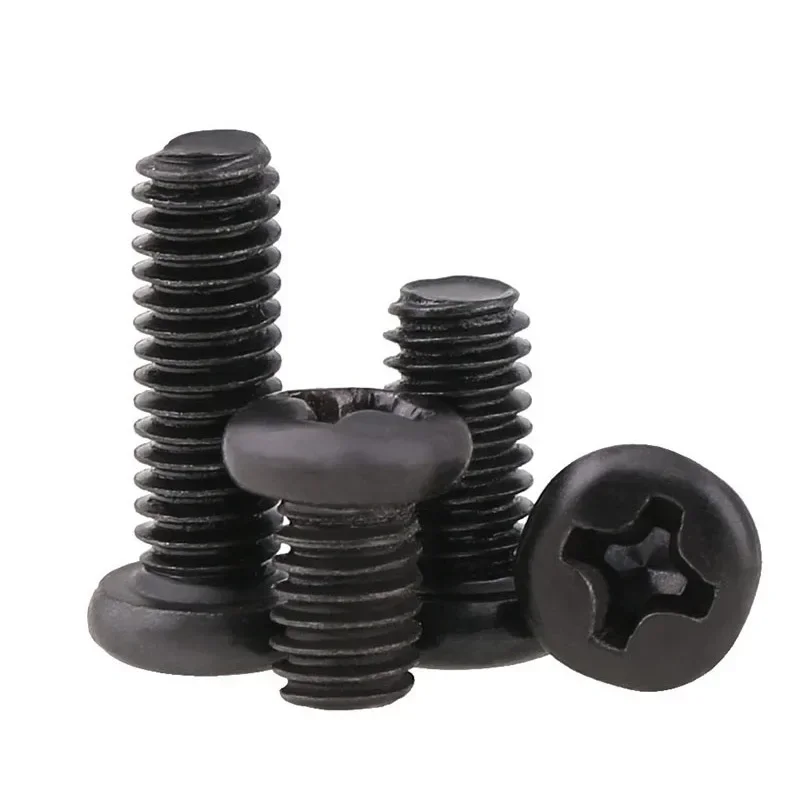 10/20/50Pcs Black Mini Screws Round Head Phillips Screw Carbon Steel Machine Tooth Screw M1.2 M1.4 M2 Hardware Tools Assortment