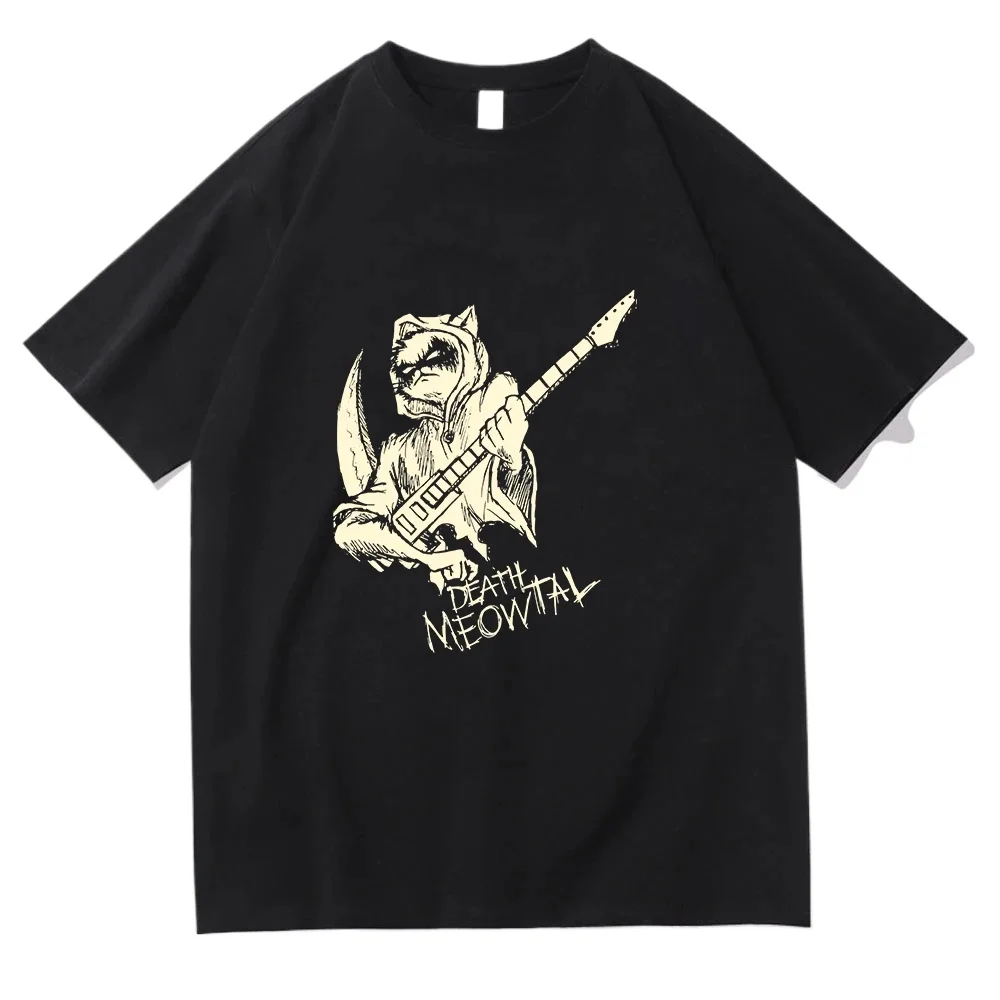 

Футболка с рисунком кота Heavy Meowtal, уличная одежда в стиле хип-хоп, готическая уличная футболка в стиле Харадзюку, летняя рубашка с короткими рукавами в стиле ретро, летняя рубашка